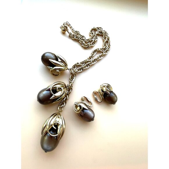 Vintage Napier Kumquat Moonglow Necklace & Earrings Set Brown Tone Goldtone High - Picture 4 of 16